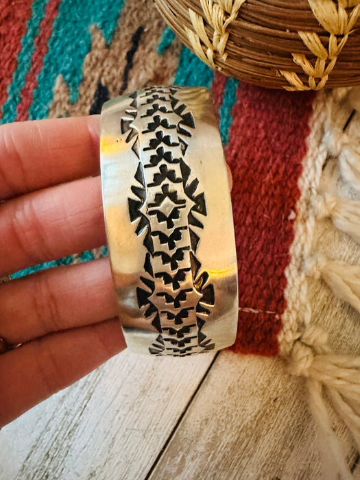 Navajo Hand Stamped Sterling Silver Cuff Bracelet