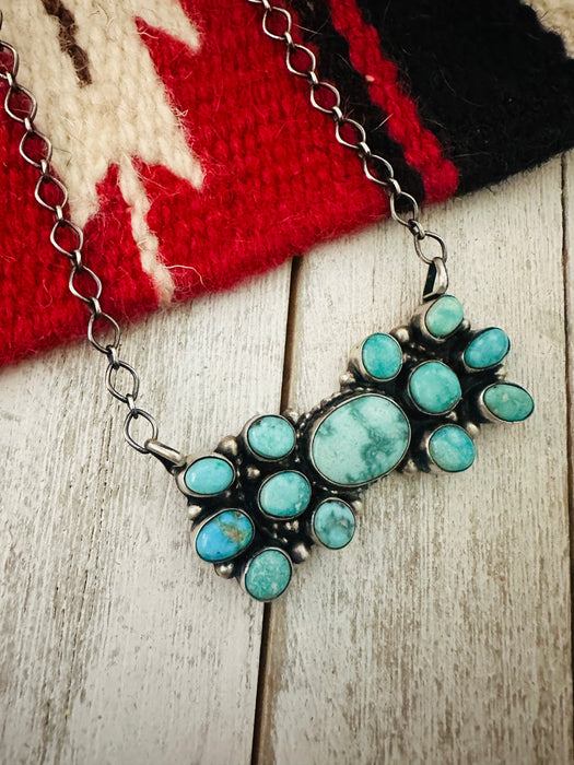 Navajo Sterling Silver & Carico Lake Turquoise Necklace