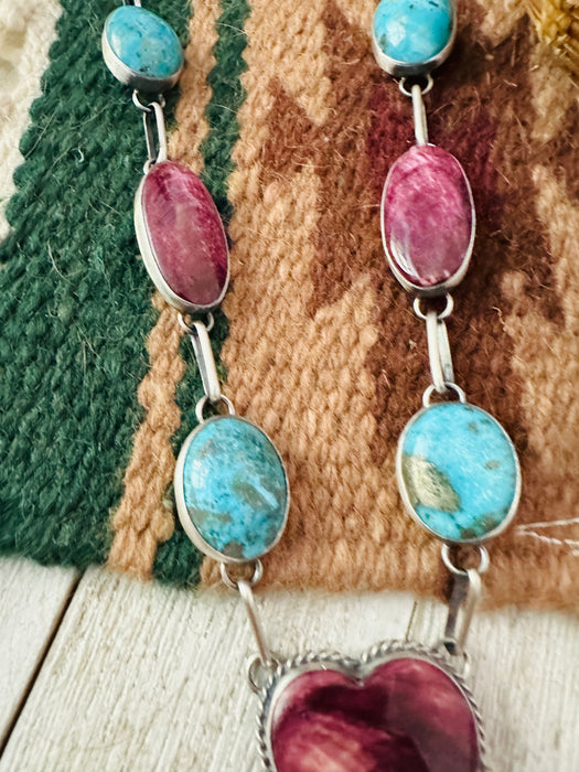 Navajo Sterling Silver, Spiny Oyster & Turquoise Necklace Set