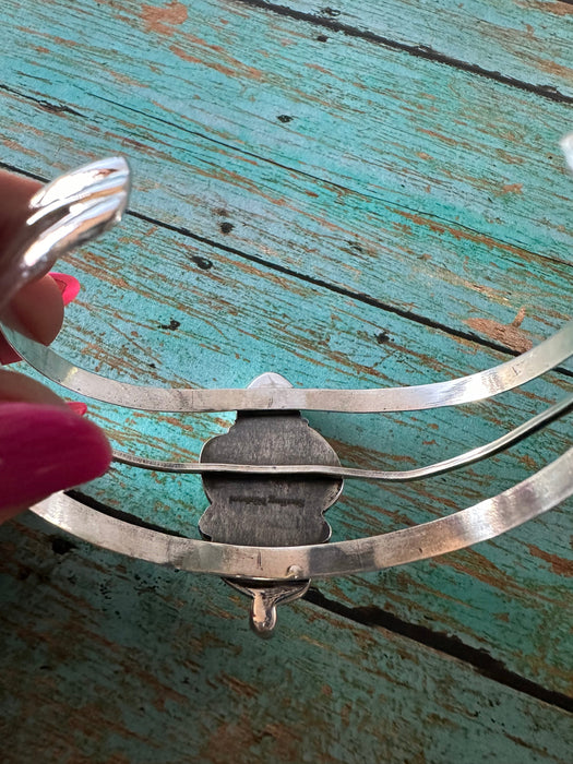 Handmade Sterling Silver, Coral & Dyed Kingman Turquoise Cactus Adjustable Cuff Bracelet