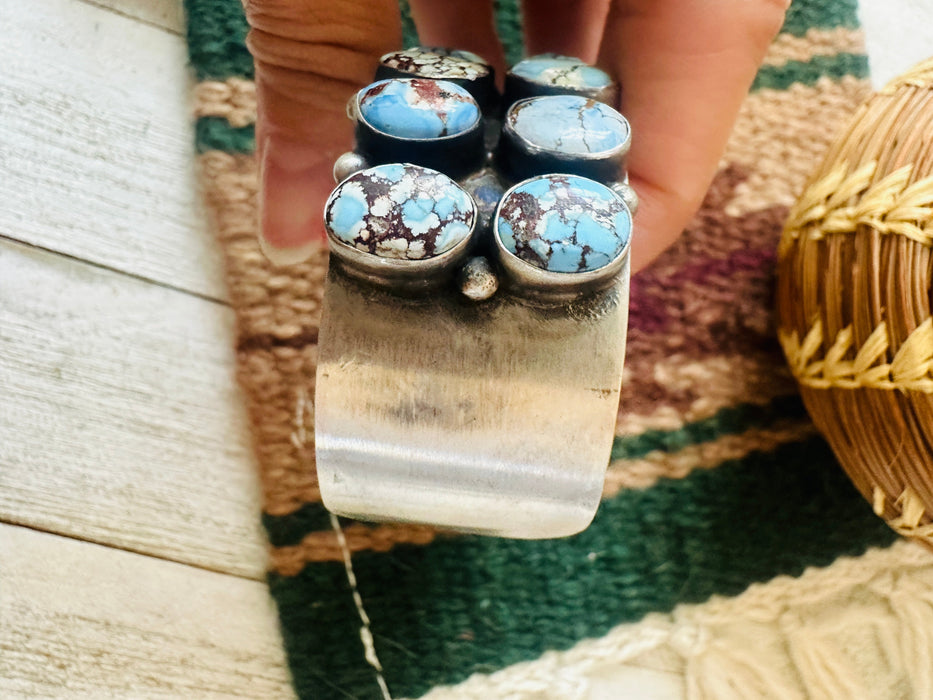 Navajo Sterling Silver & Golden Hills Turquoise Cluster Cuff Bracelet by Darrin Livingston