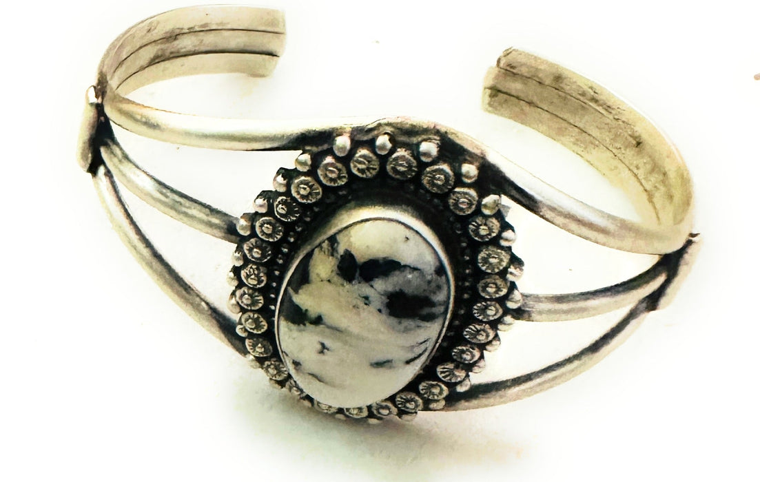 Navajo White Buffalo & Sterling Silver Cuff Bracelet