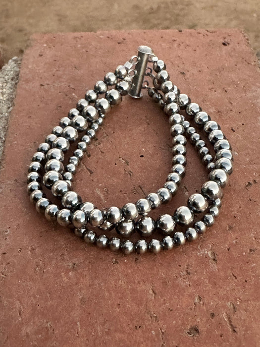 Sterling Silver Pearl Beaded Triple-Strand Bracelet