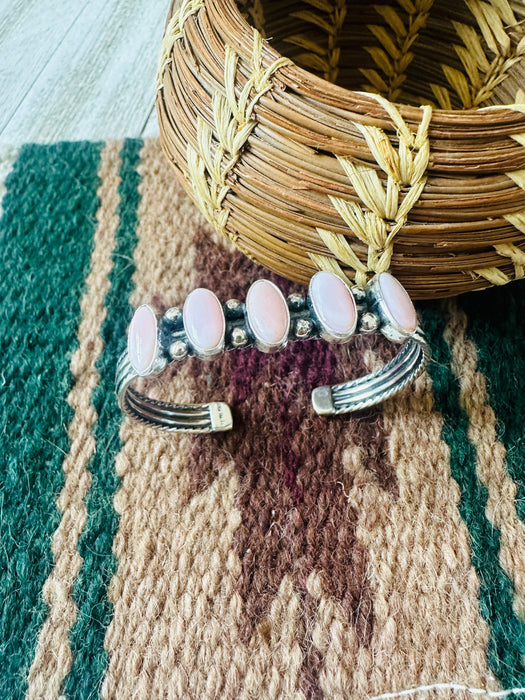 Navajo Queen Pink Conch Shell & Sterling Silver Cuff Bracelet