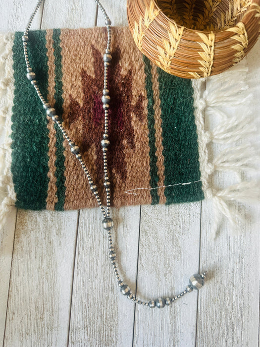 Navajo Sterling Silver Pearl Beaded Lariat Necklace