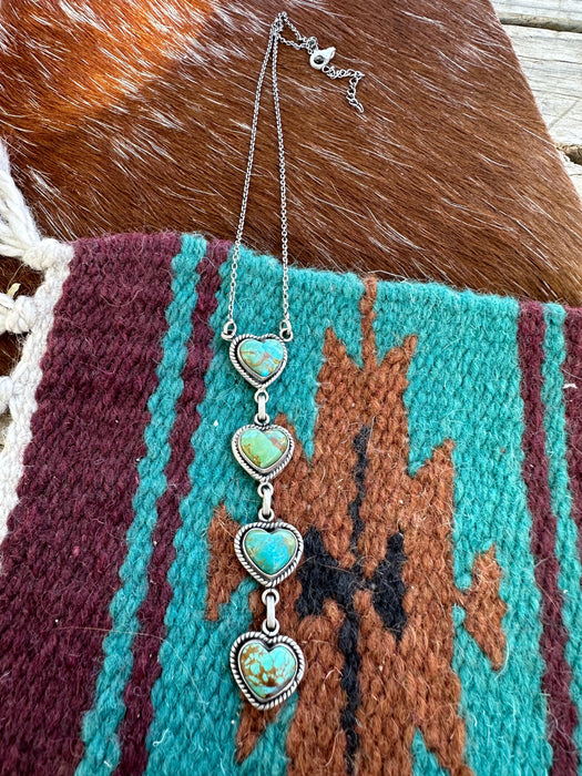 Beautiful Handmade Sterling Silver & Number 8 Turquoise Drop Heart Necklace