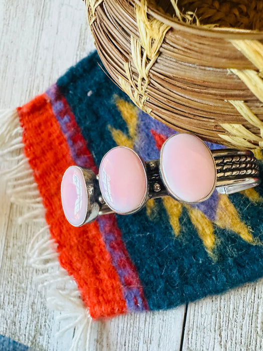 Navajo Queen Pink Conch Shell & Sterling Silver Cuff Bracelet