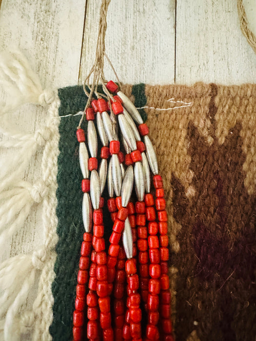 Vintage Old Pawn Navajo Coral & Sterling Silver 10-Strand Beaded Necklace