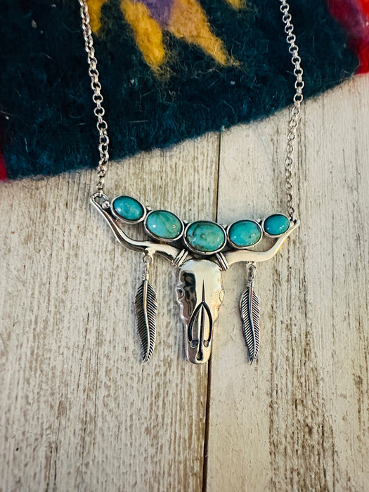 Handmade Sterling Silver & Turquoise Bullhead Necklace