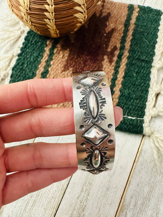 Navajo Hand Stamped Sterling Silver Cuff Bracelet By Elvira Bill