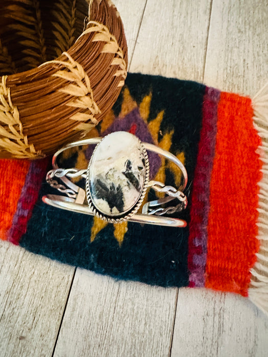 Navajo Sterling Silver & White Buffalo Cuff Bracelet