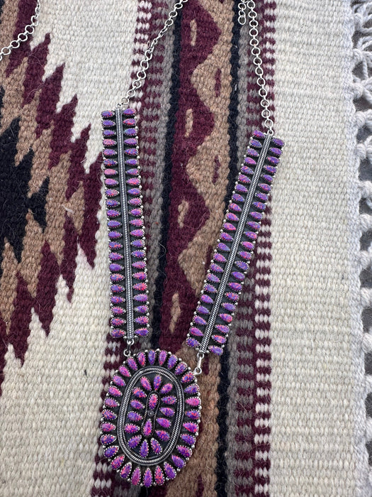 Handmade Dark Purple Fire Opal & Sterling Silver Statement Necklace