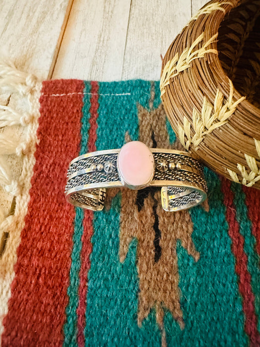 Navajo Queen Pink Conch Shell & Sterling Silver Cuff Bracelet