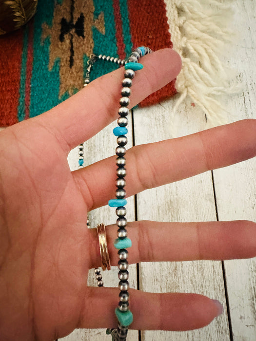 Navajo Sterling Silver Pearl & Turquoise Beaded Necklace 18”