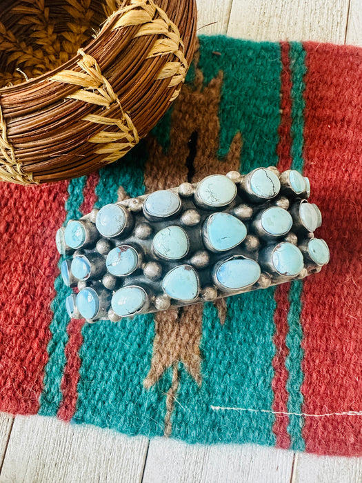 Navajo Sterling Silver & Golden Hills Turquoise Cluster Cuff Bracelet