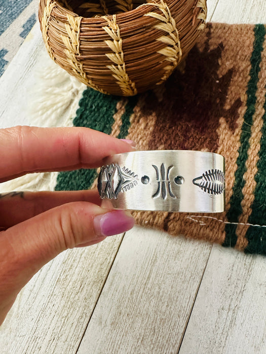 Navajo Hand Stamped Sterling Silver Cuff Bracelet By Elvira Bill