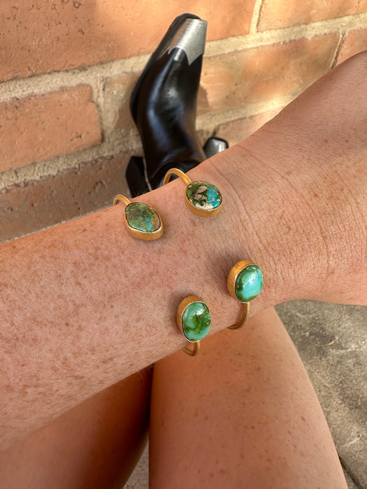 “The Golden Collection” Golden Horizon Handmade Natural Sonoran Mountain Turquoise 14k Gold Plated Adjustable Bracelet Cuff