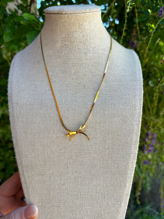 “The Golden Collection”  MINI BOW NECKLACE Handmade 18k Gold Plated Necklace