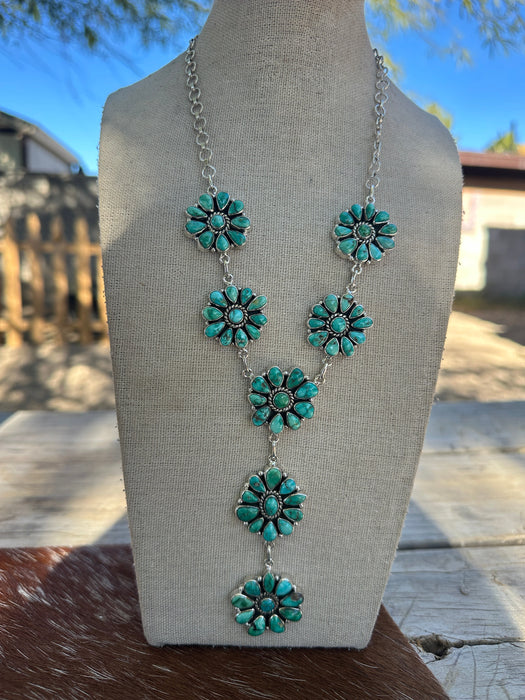 Handmade Sterling Silver Emerald Valley Turquoise Lariat Necklace