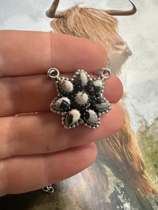 Handmade Sterling Silver, White Buffalo Cluster Necklace