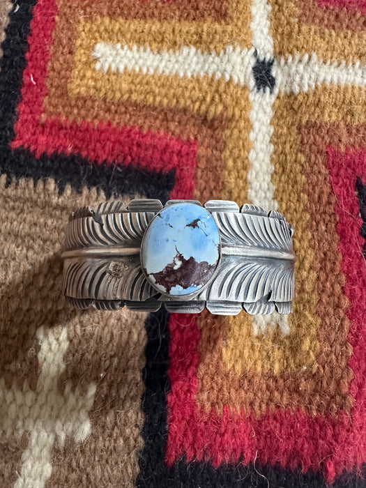 Navajo Golden Hill Turquoise & Sterling Silver Cuff Bracelet Signed KM