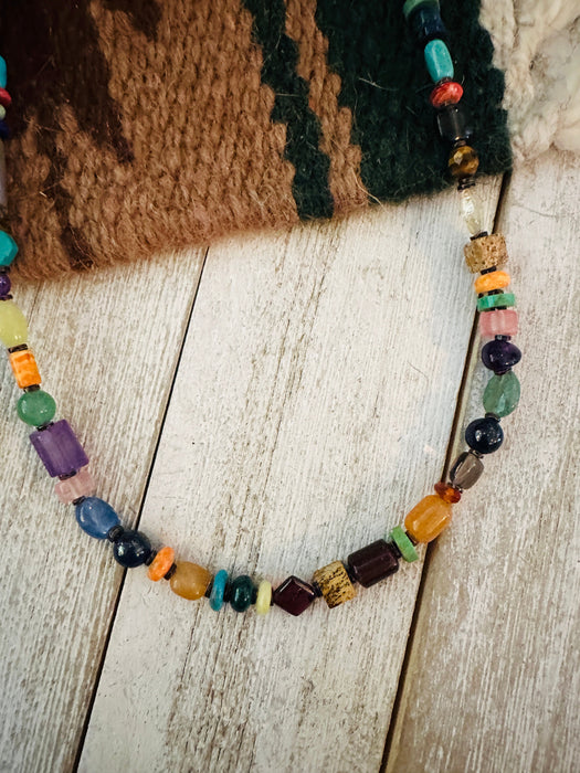 Navajo Multi Stone & Sterling Silver Beaded 18” Necklace