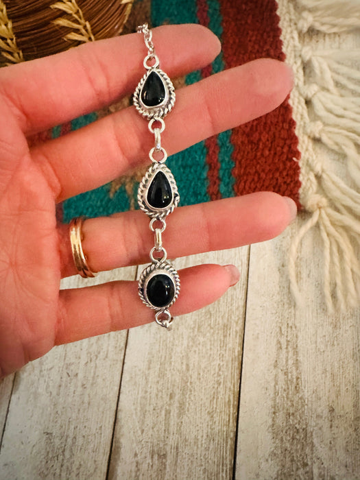 Navajo Onyx & Sterling Silver Link Bracelet