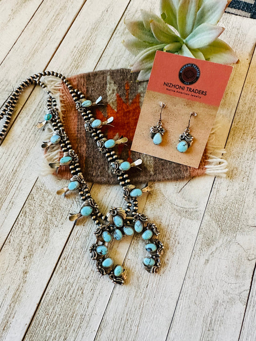 Navajo Golden Hills Turquoise & Sterling Silver Squash Blossom Necklace Set