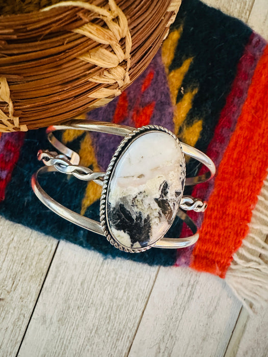 Navajo Sterling Silver & White Buffalo Cuff Bracelet