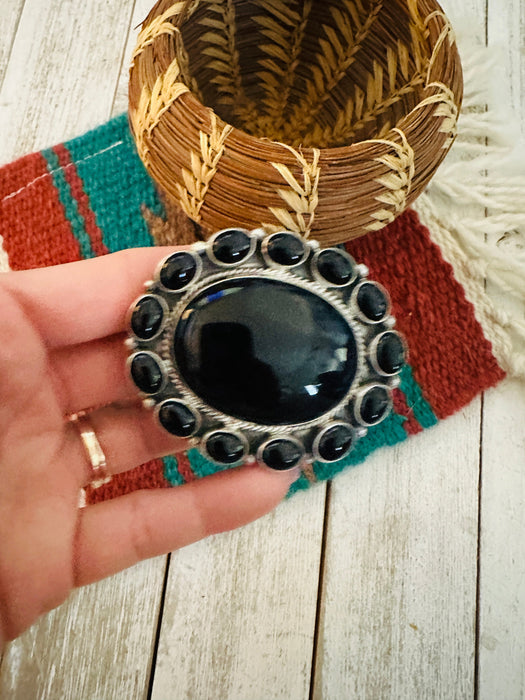 Navajo Sterling Silver & Onyx Cluster Cuff Bracelet