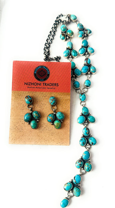 Navajo Sterling Silver & Turquoise Cluster Lariat Necklace Set