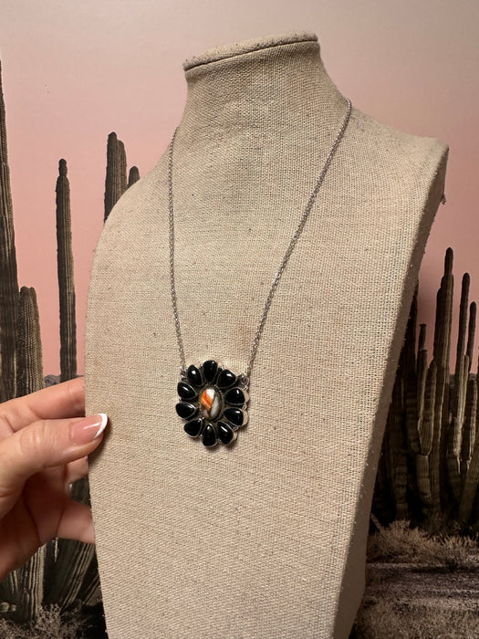 Handmade Spice, Onyx & Sterling Silver Cluster Necklace 3