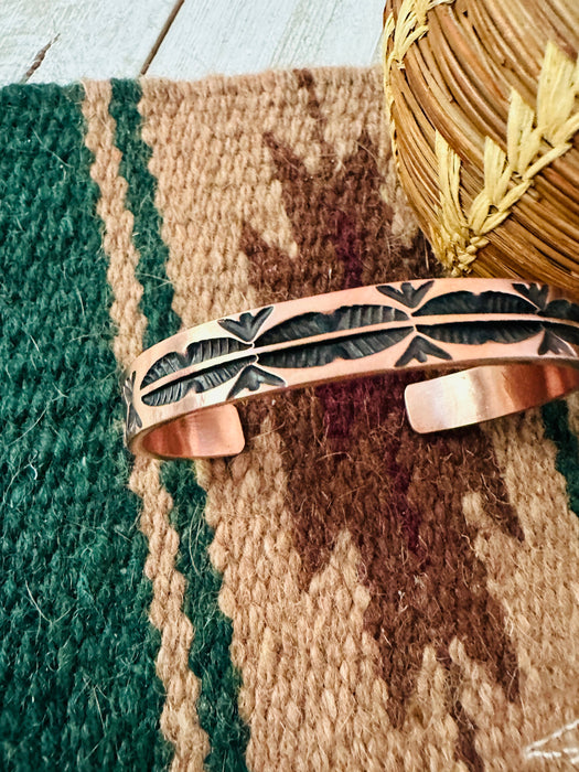 Navajo Hand Stamped Copper Cuff Bracelet