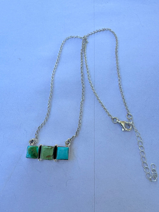 Beautiful Handmade Sterling Silver & Sonoran Mountain Turquoise 3 Stone Bar Necklace STYLE 2