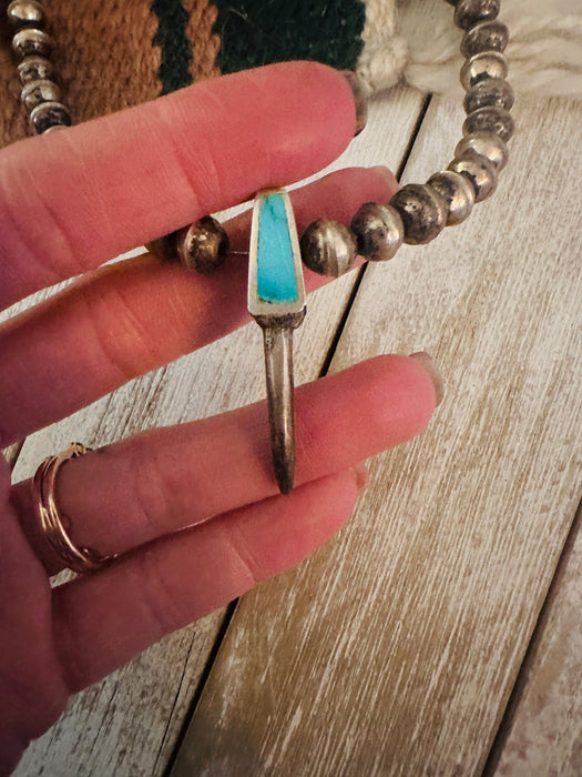 Vintage Old Pawn Navajo Turquoise & Sterling Silver Beaded Necklace