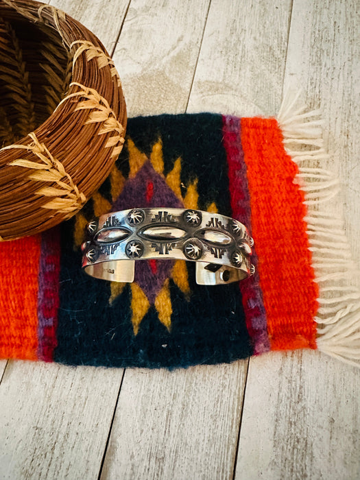 Navajo Hand Stamped Sterling Silver Cuff Bracelet By Elvira Bill