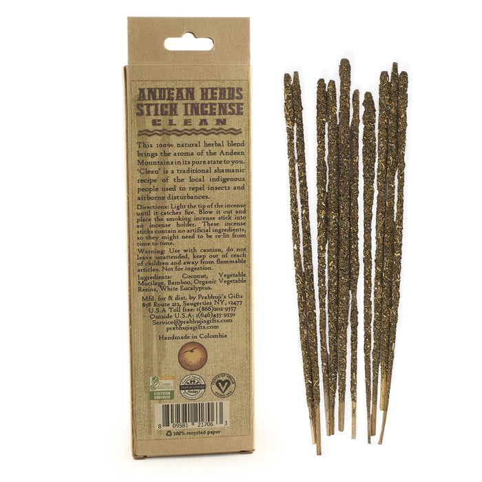 Smudging Incense - Clean - Andean Herbs Incense Sticks - Environmental Cleansing