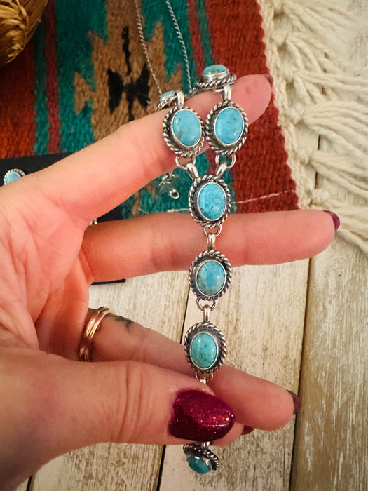 Navajo Sterling Silver & Turquoise Lariat Necklace Set