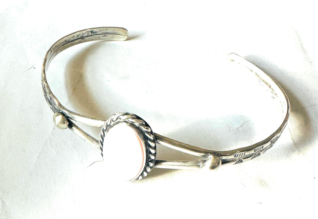 Navajo Queen Pink Conch Shell & Sterling Silver Cuff Bracelet