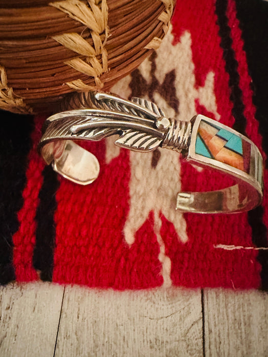 Navajo Sterling Silver & Multistone Inlay Cuff Bracelet