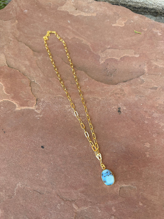 “The Golden Collection” THE GOLDIES Handmade Natural Golden Hills Turquoise 14k Gold Plated Necklace