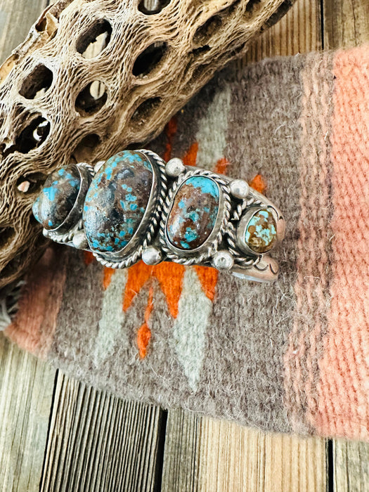 Navajo Old Pawn Morenci Turquoise & Sterling Silver Cuff Bracelet