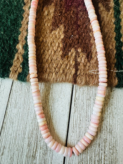 Navajo Queen Pink Conch & Sterling Silver Beaded 16” Necklace