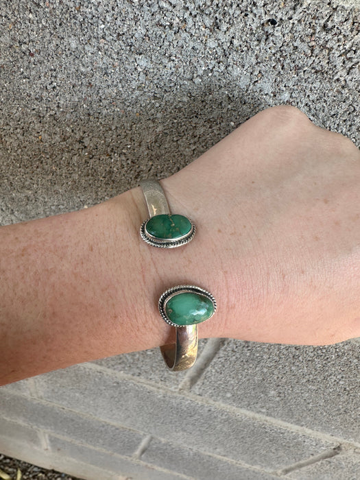 Double the LOVE Handmade Turquoise & Sterling Silver Adjustable Cuff Bracelet GREEN