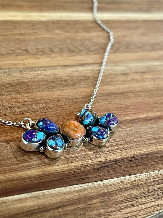 Handmade Sterling Silver, Purple Mojave & Orange Mojave Bar Necklace