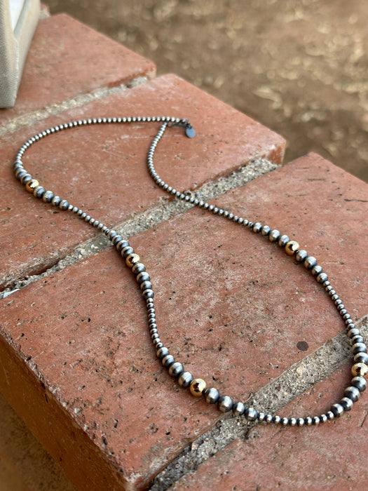 Navajo Sterling Silver & Gold Plated Beaded Necklace