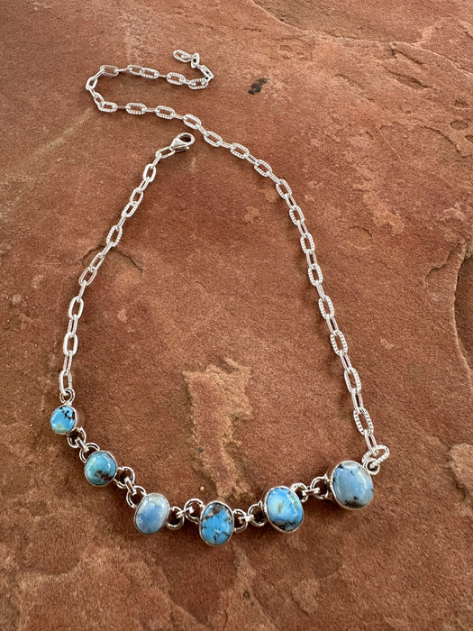 Beautiful Handmade Sterling Silver & Golden Hills Turquoise Choker Necklace