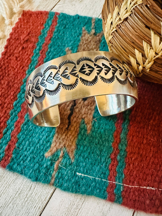 Navajo Hand Stamped Sterling Silver Cuff Bracelet