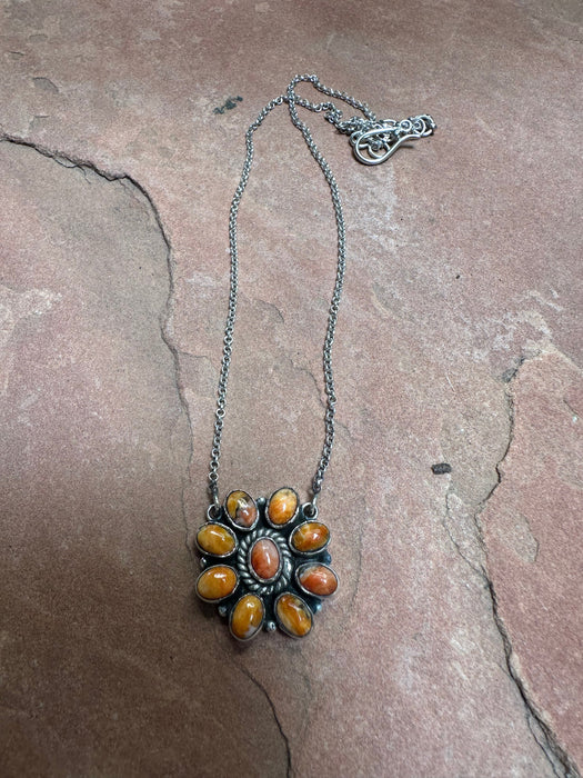 Handmade Sterling Silver & Orange Mojave Flower Necklace