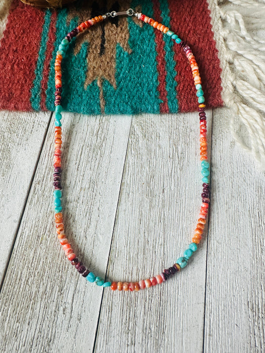 Navajo Turquoise, Spiny & Sterling Silver Beaded Necklace